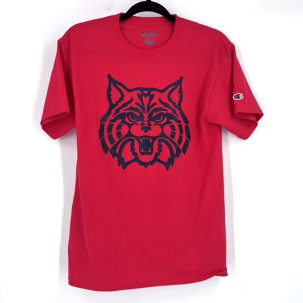 Champion Graphic T-Shirt Mens Small Red Wildcat Mascot Logo Collegiate Sporty